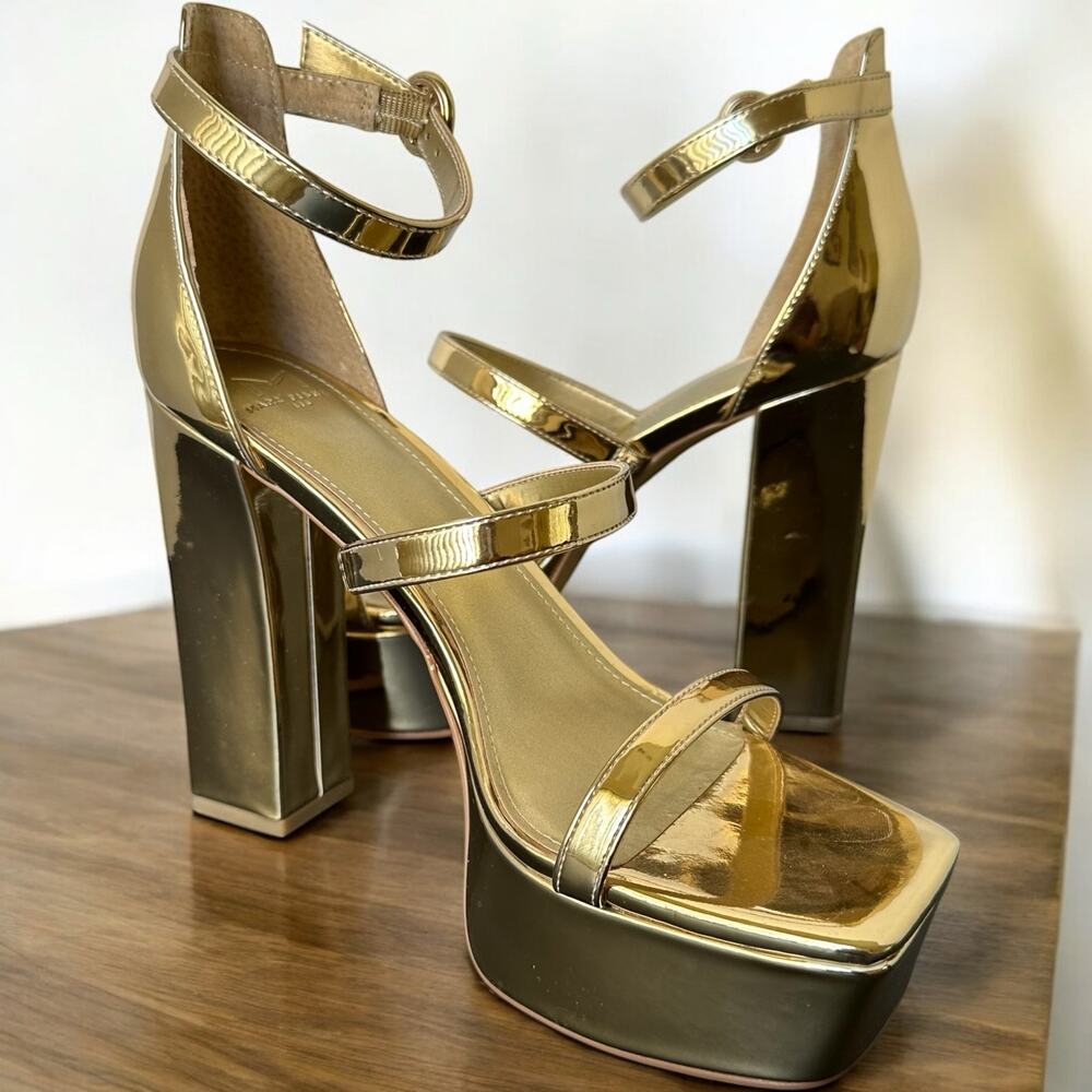 Marc Fisher LTD Frita Heeled Gold Platform Ankle Strap Sandals Size 9.5